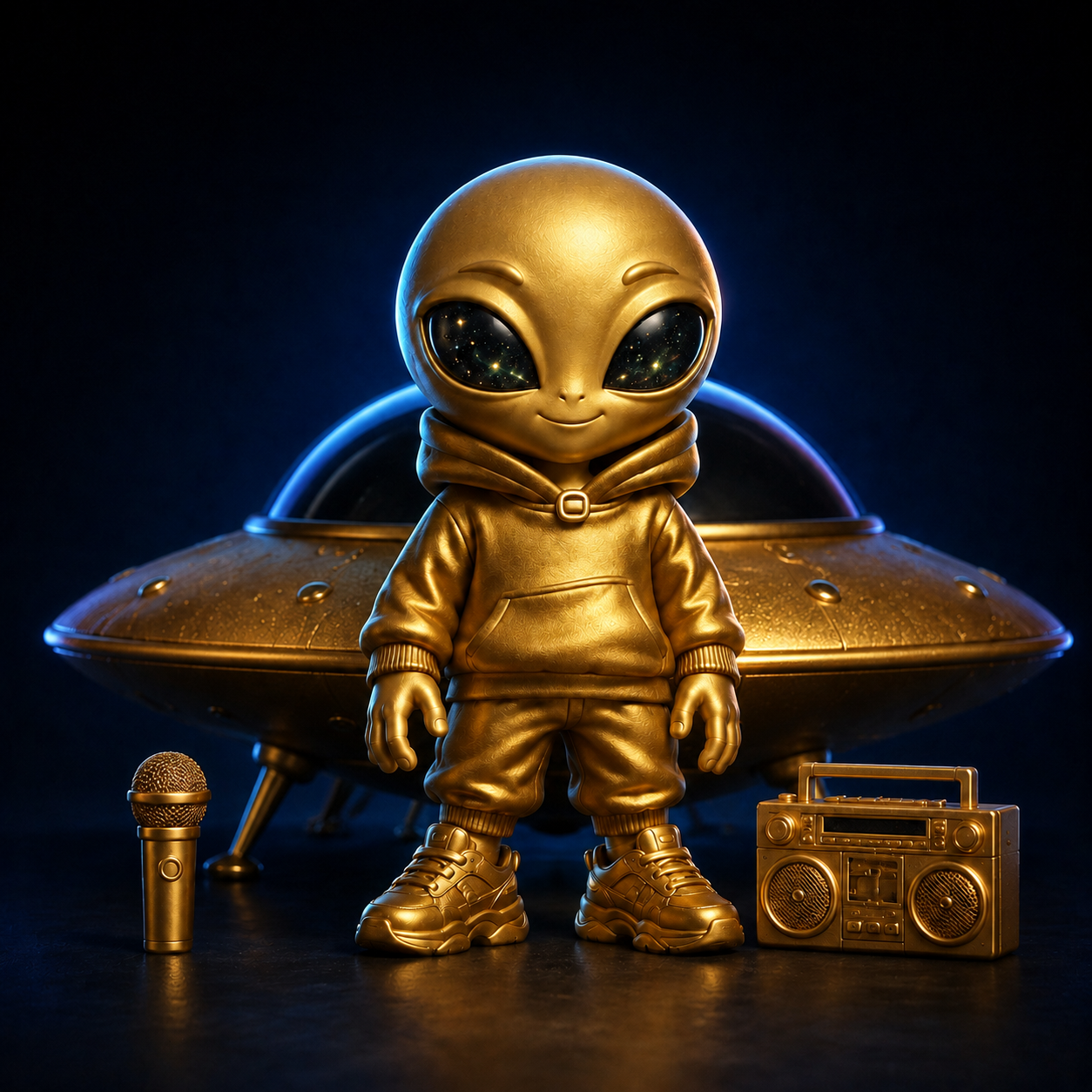 Monnie Gold complete set with microphone, boombox and UFO